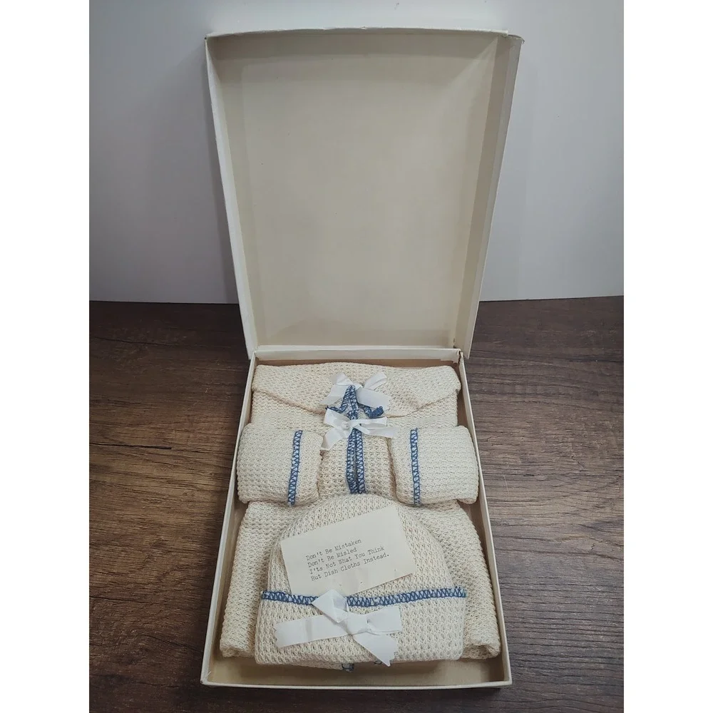 VTG Shower Gift Dish Towels Folded Into Baby Clothes W/Poem